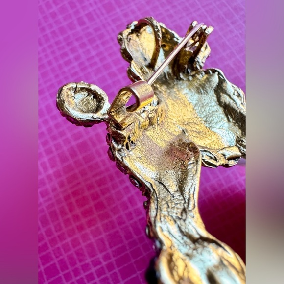 New Pink & Black Faceted Crystal Poodle Dog Gold Tone Pin Brooch Pendant - 1.75” - Picture 4 of 7